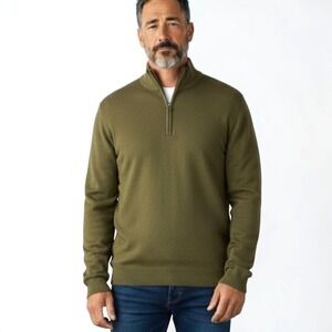 American‎ Living Quarter Zip Sweater Mens Large Olive Green Cotton Pullover